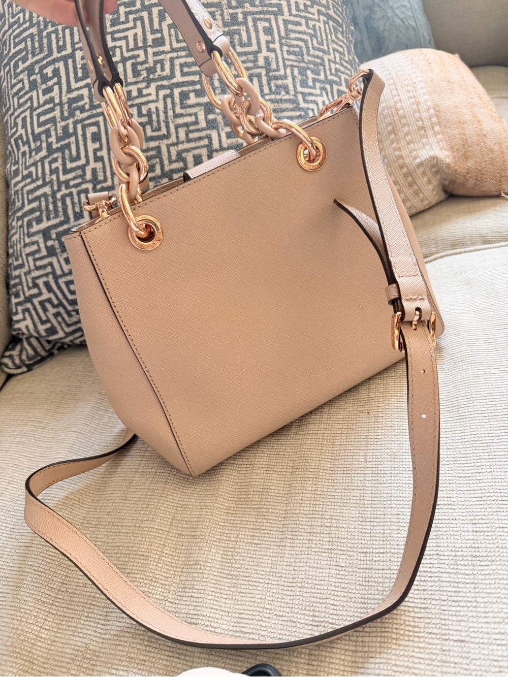 Michael Kors Blush Leather Shoulder Bag with Gold Hardware